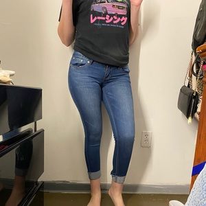 LOW WAISTED DARK WASH DENIM JEANS